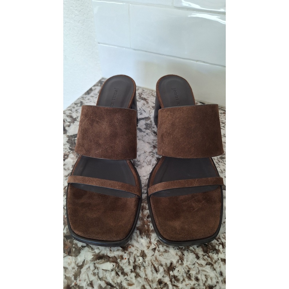 Jenni Kayne Brown Suede Block Heel Mules Square Toe Sandals Italy Size 39